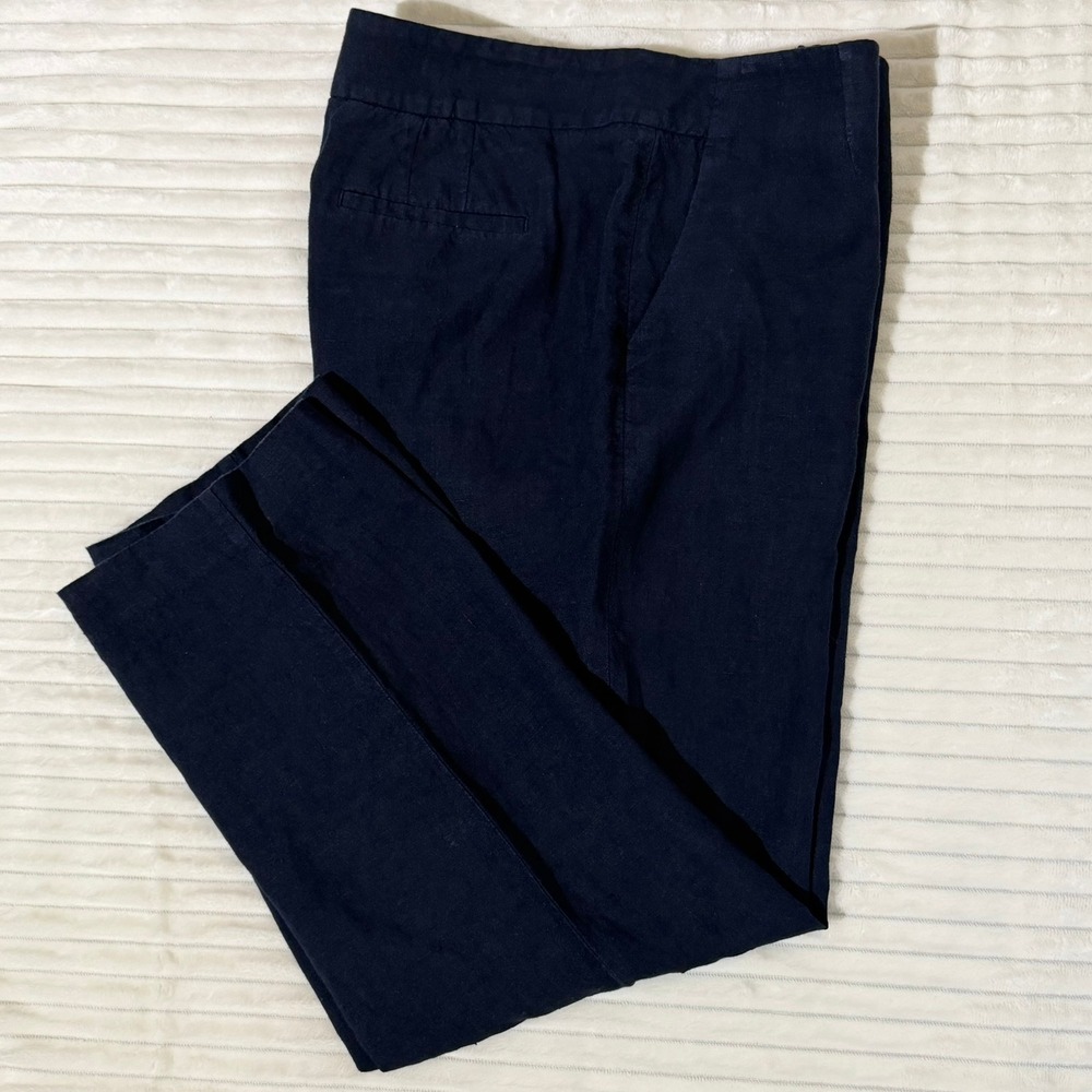 Talbots Southampton Pant Navy Blue 100% Linen Straight Leg Trousers Womens 10